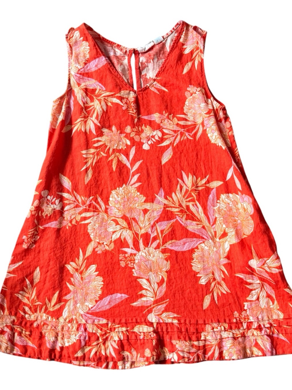 Cynthia Rowley Linen Orange & Pink Bead Tie-Shoulder Resort/Summer Dress Size M